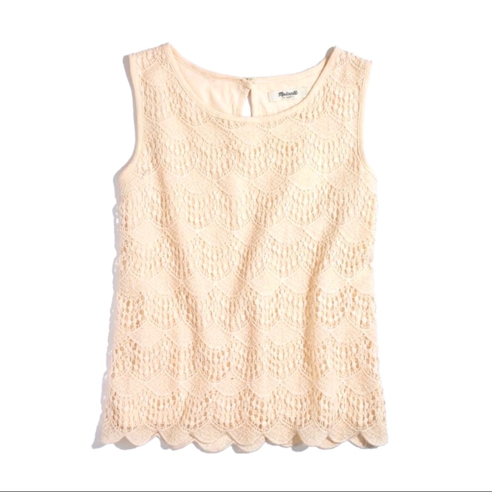 Madewell soft lace ivory scalloped hem tank top XS